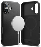 iPhone 16 Plus Case | Onyx Magnetic - Black textured phone case showing exterior and interior with magnetic charger.