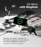 iPhone 16 Plus Case | Onyx Magnetic - iPhone 16 Plus charging on a stand surrounded by various MagSafe accessories like grips and wallets.