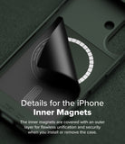 iPhone 16 Plus Case | Onyx Magnetic - A dark green phone case with a protective layer peeling back to reveal internal magnets.
