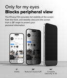 iPhone 16 Plus / 15 Plus Screen Protector | Easy Slide Privacy Tempered Glass - iPhone 16 Plus / 15 Plus Screen Protector - Three phones showing screen visibility decreasing from 0 to 40 degrees.