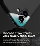 iPhone 16 Plus Case | Silicone Magnetic - Close-up of a phone case corner resting on a rock, highlighting the shock-absorbing frame.