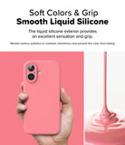 iPhone 16 Plus Case | Silicone Magnetic - Hand holding a pink silicone phone case next to liquid pink silicone.