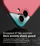 iPhone 16 Plus Case | Silicone Magnetic - Pink phone case corner resting on a rock, highlighting shock protection.