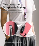 iPhone 16 Plus Case | Silicone Magnetic - Pink phone case with a lanyard and accessory bag attached to strap holes.