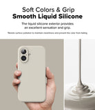iPhone 16 Plus Case | Silicone Magnetic - Hand holding a beige silicone phone case next to pouring liquid silicone.