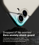 iPhone 16 Plus Case | Silicone Magnetic - Close-up of a phone case corner resting on a rock, highlighting the shock-guard frame.