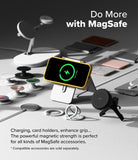 iPhone 16 Plus Case | Silicone Magnetic - Yellow iPhone 16 Plus on a magnetic stand surrounded by MagSafe accessories.