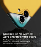 iPhone 16 Plus Case | Silicone Magnetic - Yellow phone case corner resting on a dark rock, highlighting shock protection.