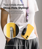 iPhone 16 Plus Case | Silicone Magnetic - Yellow phone case with a strap hole, worn with a lanyard and accessory.