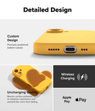 iPhone 16 Plus Case | Silicone Magnetic - Yellow case showing precise cutouts, liquid resistance, and wireless charging.
