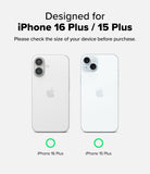 iPhone 16 Plus / 15 Plus Screen Protector | Easy Slide Tempered Glass - iPhone 16 Plus / 15 Plus Screen Protector - Comparison of iPhone 16 Plus and 15 Plus back panels with green checkmarks.