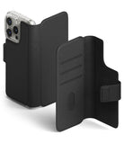iPhone & Pro MagSafe Cover | Folio Wallet Magnetic - Black leather folio case with card slots and magnetic closure.