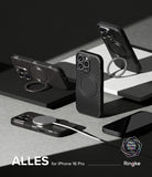 iPhone 16 Pro Case | Alles - Black protective cases for iPhone 16 Pro with integrated ring stands and MagSafe charging.