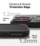 iPhone 16 Pro Case | Alles - Close-up of phone case highlighting 1.2mm camera lips and 1.3mm raised screen bezel protection.