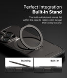 iPhone 16 Pro Case | Alles - Matte black phone case with a circular, integrated kickstand that folds flat against the back.