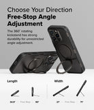 iPhone 16 Pro Case | Alles - Black phone case with a 360-degree rotating kickstand shown at various adjustable angles.
