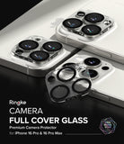 iPhone 16 Pro Max / 16 Pro | Camera Glass [2 Pack] - Clear glass camera lens protectors installed on white iPhone cameras.