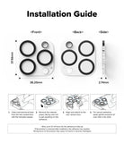 iPhone 16 Pro Max / 16 Pro | Camera Glass [2 Pack] - Installation guide showing dimensions and four steps to apply lens protectors.