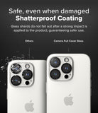 iPhone 16 Pro Max / 16 Pro | Camera Glass [2 Pack] - Comparison showing shattered standard glass versus intact shatterproof camera cover.
