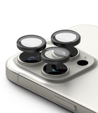 iPhone 16 Pro Max / 16 Pro | Camera Lens Frame Glass - iPhone 16 Pro Max / 16 Pro - Three black protective glass lens covers hovering above the iPhone camera array.