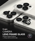 iPhone 16 Pro Max / 16 Pro | Camera Lens Frame Glass - Black protective rings being applied to iPhone camera lenses.