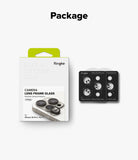 iPhone 16 Pro Max / 16 Pro | Camera Lens Frame Glass - Retail packaging and two black camera lens protector sets.