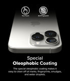iPhone 16 Pro Max / 16 Pro | Camera Lens Frame Glass - iPhone camera lenses with oleophobic coating icons and text.