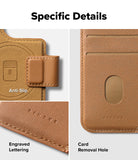 iPhone 16 Pro Cover | Folio Grip Wallet Magnetic - Close-up of tan leather wallet showing anti-slip grip, logo, and card slot.
