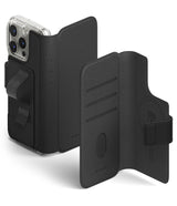 iPhone 16 Pro Cover | Folio Grip Wallet Magnetic - iPhone 16 Pro Cover - Black folio wallet case with a magnetic strap, card slots, and a hand grip on the back.