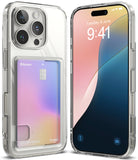 iPhone 16 Pro Case | Fusion Card - Clear phone case with a built-in card holder slot showing a colorful gradient card.