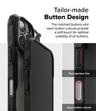 iPhone 16 Pro Case | Fusion-X - Close-up of black phone case showing notched buttons and open cutouts for easy access.