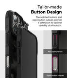 iPhone 16 Pro Case | Fusion-X - Close-up of black phone case showing notched buttons and open cutouts for improved tactile usability.