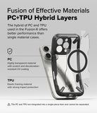 iPhone 16 Pro Case | Fusion-X Magnetic - Exploded view of a hybrid phone case showing transparent PC back and black TPU frame.