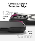 iPhone 16 Pro Case | Fusion-X Magnetic - Close-up of phone case showing 1.2mm camera lips and 1.5mm raised screen bezel protection.
