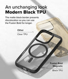 iPhone 16 Pro Case | Fusion Bold Magnetic - Comparison of a clear yellowed case and a clear case with a black TPU frame.
