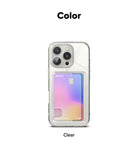 iPhone 16 Pro Case | Fusion Card - Clear phone case holding a holographic card with a triple-lens camera cutout.