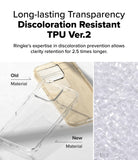 iPhone 16 Pro Case | Fusion - Comparison of yellowed old TPU case and clear new TPU case with raw material pellets.