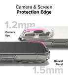 iPhone 16 Pro Case | Fusion - Clear phone case showing 1.2mm camera lip and 1.5mm raised screen bezel protection.