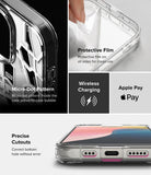 iPhone 16 Pro Case | Fusion Design - Clear case features, protective film, micro-dot pattern, wireless charging, and precise cutouts.