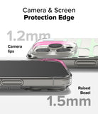 iPhone 16 Pro Case | Fusion Design - Clear phone case showing 1.2mm camera lips and 1.5mm raised screen bezel for protection.