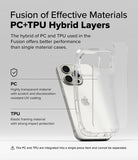 iPhone 16 Pro Case | Fusion Matte - Diagram showing PC and TPU hybrid layers of a clear protective phone case.