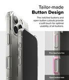 iPhone 16 Pro Case | Fusion Matte - Close-up of clear phone case buttons with highlighted cutouts and aperture lines for tactile feedback.