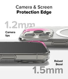 iPhone 16 Pro Case | Fusion Magnetic Matte - Close-up showing 1.2mm camera lips and 1.5mm raised screen bezel protection.