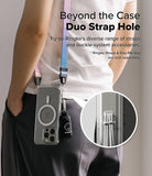 iPhone 16 Pro Case | Fusion Magnetic Matte - Person wearing a phone case with a colorful strap and duo strap hole.