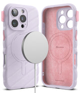 iPhone 16 Pro Case | Macaron Silicone Magnetic - Lavender silicone case with magnetic charger and pink interior.