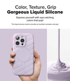 iPhone 16 Pro Case | Macaron Silicone Magnetic - Hand holding a quilted lavender silicone iPhone case with MagSafe.