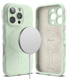 iPhone 16 Pro Case | Macaron Silicone Magnetic - Mint green silicone iPhone case with MagSafe charger and interior.