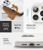 iPhone 16 Pro Case | Macaron Silicone Magnetic - White silicone case showing stain resistance, magnetic ring, and precise cutouts.