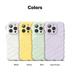 iPhone 16 Pro Case | Macaron Silicone Magnetic - Four quilted silicone iPhone 16 Pro cases in white, yellow, mint, and purple.