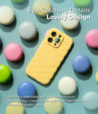 iPhone 16 Pro Case | Macaron Silicone Magnetic - Yellow quilted silicone phone case surrounded by colorful macarons.